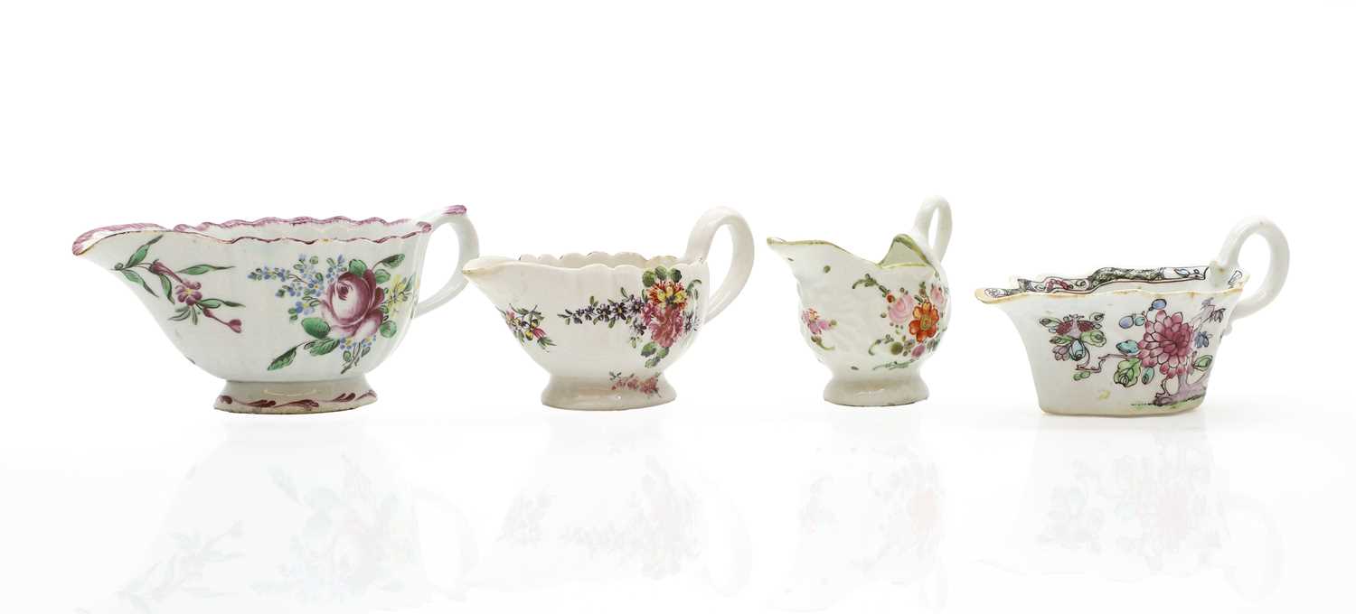 Lot 126 - A group of Bow porcelain sauceboats