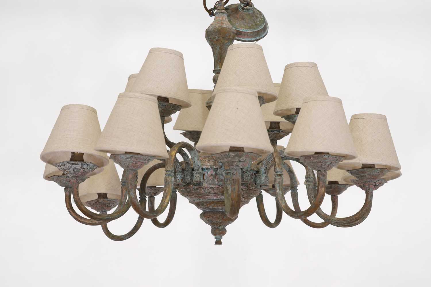 Lot 91 - A patinated copper chandelier