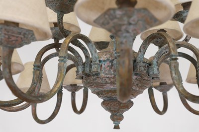 Lot 91 - A patinated copper chandelier