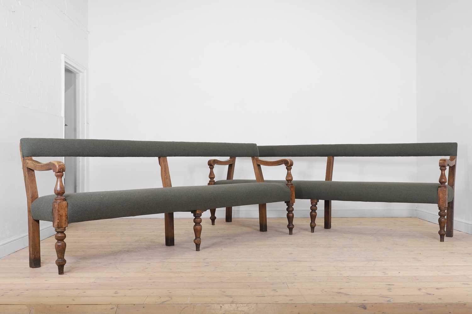 Lot 73 - A pair of long Victorian pine benches