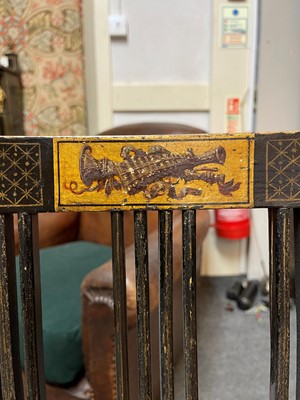 Lot 66 - A pair of George III ebonised and painted wooden side chairs