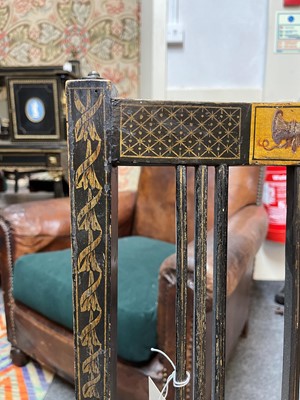 Lot 66 - A pair of George III ebonised and painted wooden side chairs
