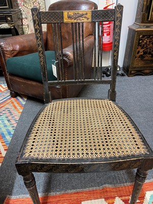 Lot 66 - A pair of George III ebonised and painted wooden side chairs