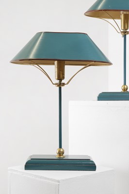 Lot 10 - A pair of Art Deco style toleware table lamps by OKA