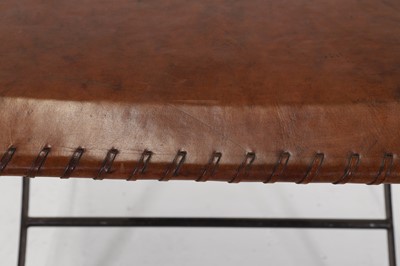 Lot 204 - A set of six iron and leather folding chairs