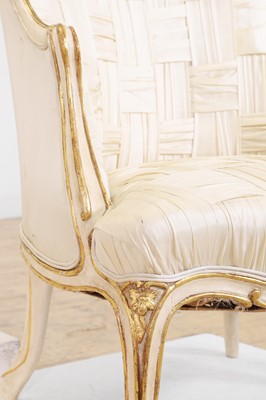 Lot 156 - A pair of Louis XV-style silk upholstered armchairs