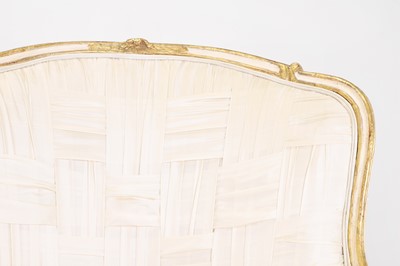 Lot 156 - A pair of Louis XV-style silk upholstered armchairs