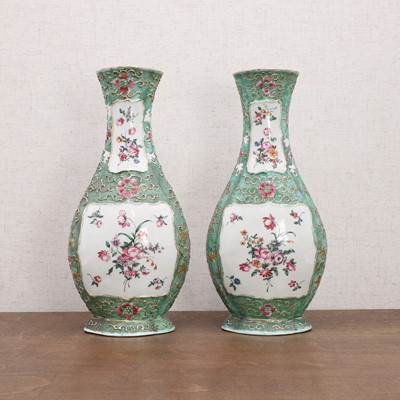 Lot 76 - A pair of Chinese export famille rose vases