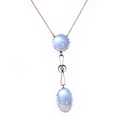 Lot 57 - An early 20th century moonstone and diamond Edna May style necklace