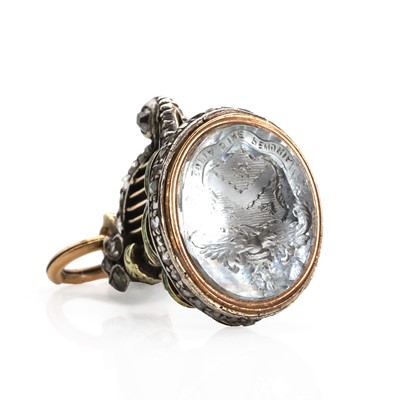 Lot 50 - A diamond and enamel harp fob seal