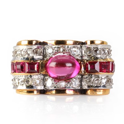 Lot 77 - A synthetic ruby and diamond ring, c.1940-1950