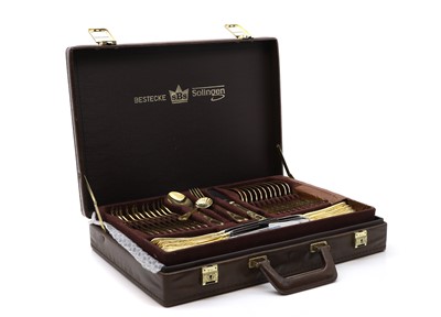 Lot 90 - A canteen of gold plated Solingen cutlery