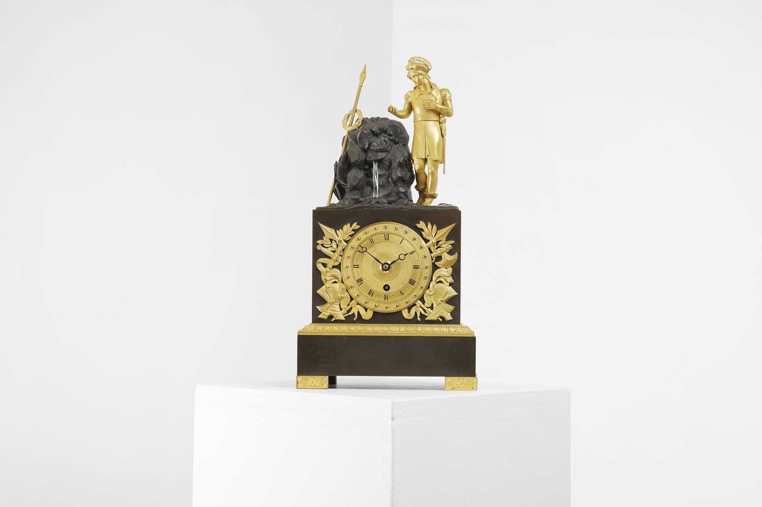 Lot 352 - An Empire-style patinated and gilt-bronze mantel clock