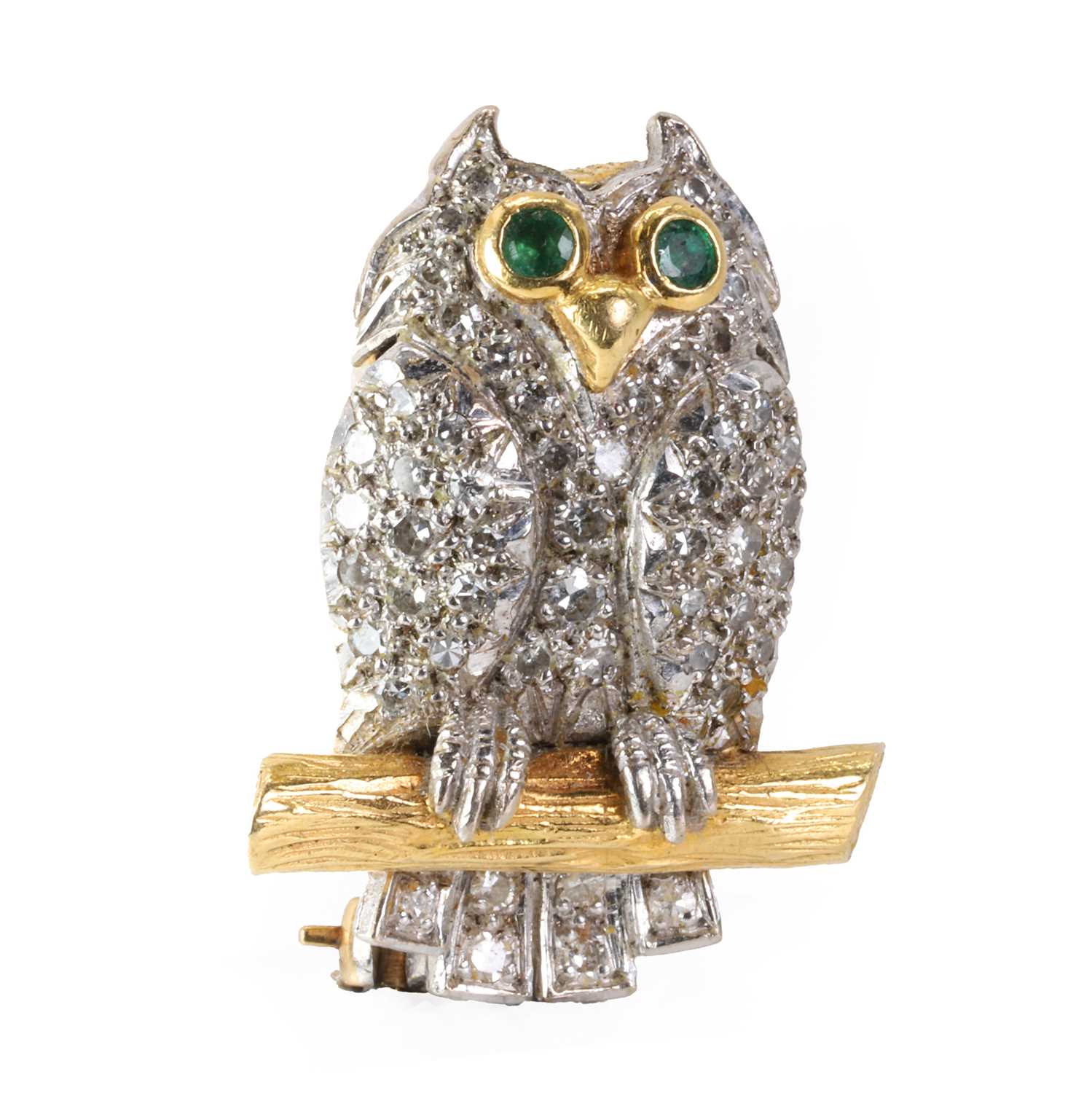 Lot 177 - A two colour gold diamond and emerald novelty brooch