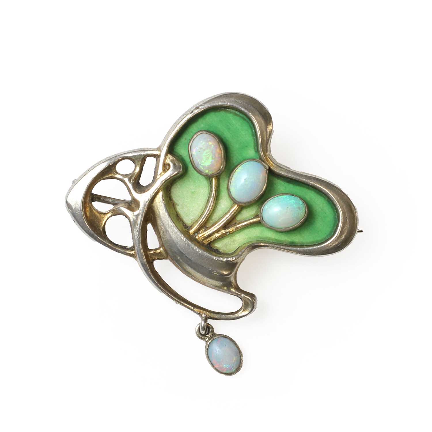 Lot 67 - A German Jugendstil opal and enamel brooch, by Meyle & Mayer, c.1900