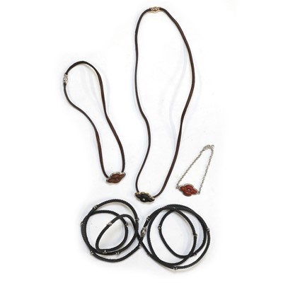 Lot 363 - A small group of silver and leather necklaces and bracelets