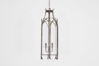 Lot 609 - A patinated brass hall lantern in the Gothic taste
