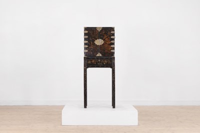 Lot 350 - A small black and gilt-japanned cabinet on stand