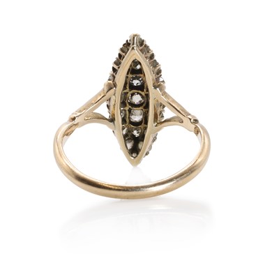 Lot 28 - A diamond marquise form cluster ring, c.1900