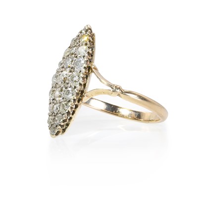 Lot 28 - A diamond marquise form cluster ring, c.1900