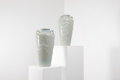 Lot 28 - A pair of celadon glazed stoneware vases