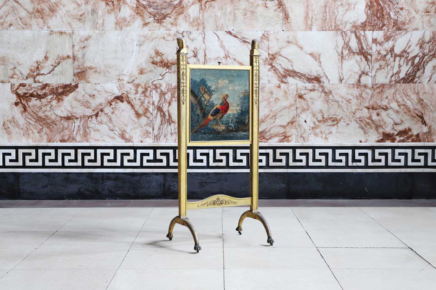 Lot 99 - A Regency giltwood fire screen in the manner of Thomas Chippendale the Younger