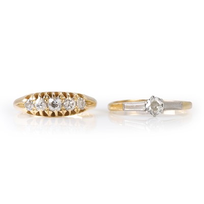 Lot 282 - A diamond five stone ring and a diamond single stone ring