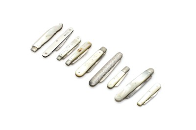 Lot 47 - A group of nine silver and mother of pearl fruit knives