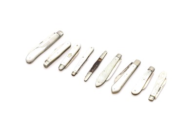 Lot 71 - A group of nine silver and mother of pearl fruit knives