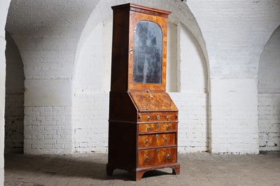 Lot 177 - A narrow walnut bureau bookcase