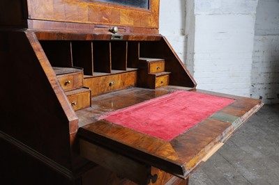 Lot 177 - A narrow walnut bureau bookcase