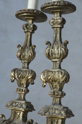 Lot 185 - Three carved giltwood torchère table lamps