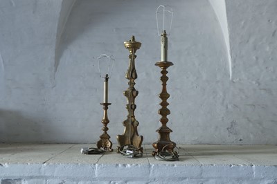 Lot 185 - Three carved giltwood torchère table lamps