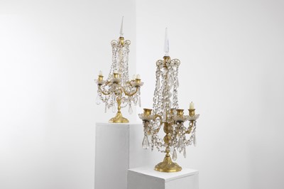 Lot 172 - A pair of cut-glass and gilt-metal candelabra