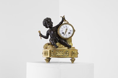 Lot 163 - A Louis XVI-style patinated bronze and ormolu mantel clock