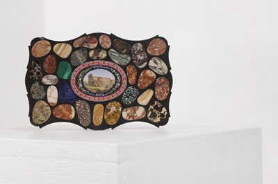 Lot 243 - A slate, marble and micromosaic desk paperweight