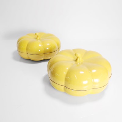 Lot 80 - A pair of Chinese yellow-glazed boxes and covers