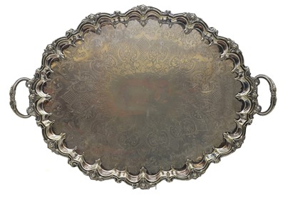 Lot 28 - A large Victorian silver plated twin handled tray