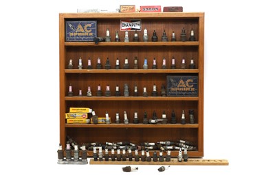 Lot 35 - A hardwood spark-plug display