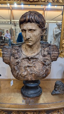 Lot 72 - A large plaster and painted bust of 'The Augustus of Prima Porta'