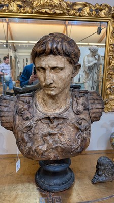 Lot 72 - A large plaster and painted bust of 'The Augustus of Prima Porta'