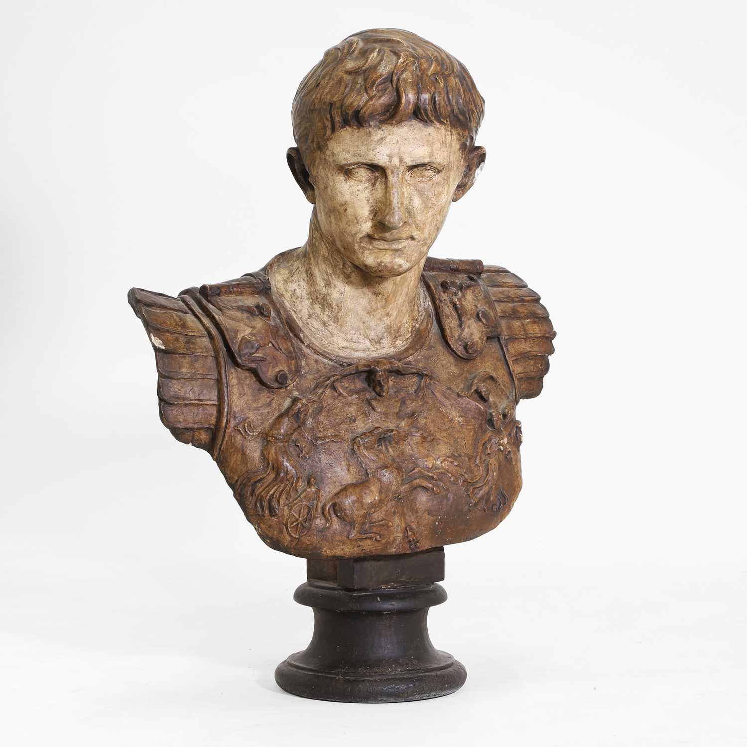 Lot 72 - A large plaster and painted bust of 'The Augustus of Prima Porta'