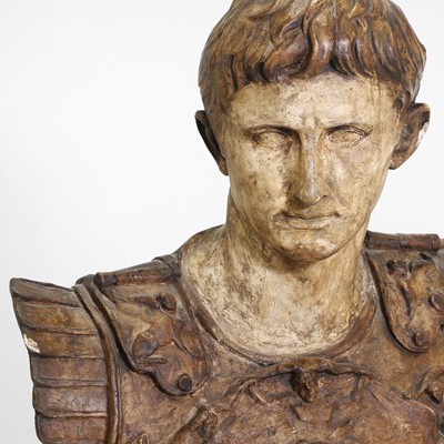 Lot 72 - A large plaster and painted bust of 'The Augustus of Prima Porta'