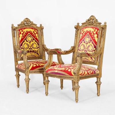 Lot 559 - A pair of Louis XVI-style giltwood fauteuils