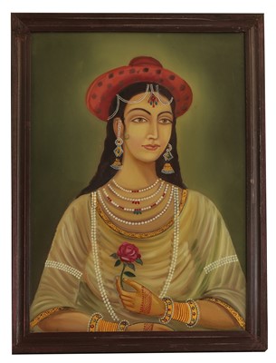 Lot 510 - A reverse glass portrait of a lady