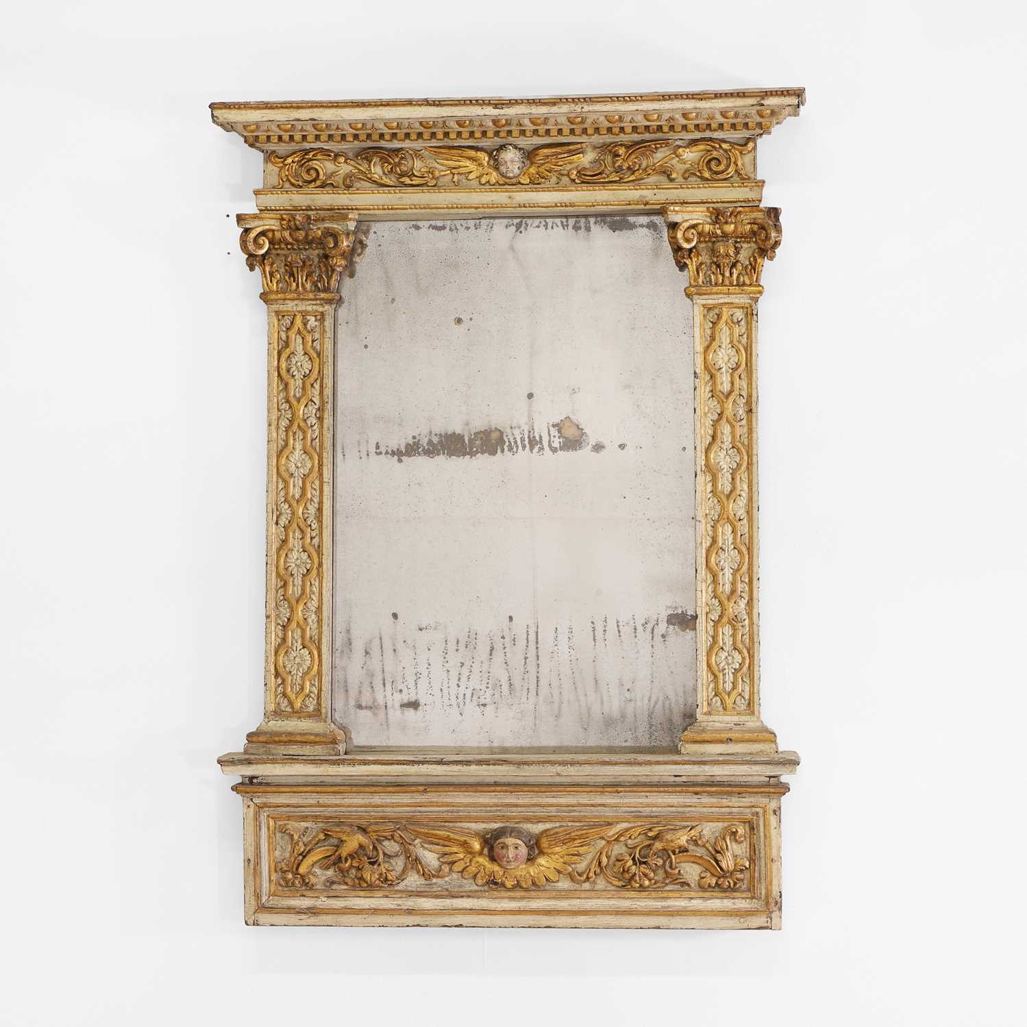 Lot 41 - A painted and parcel-gilt wall mirror