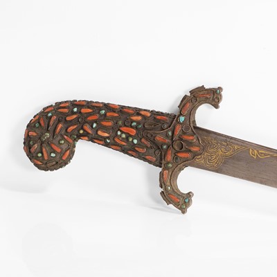 Lot 448 - An Ottoman gold-damascened steel kilij sword