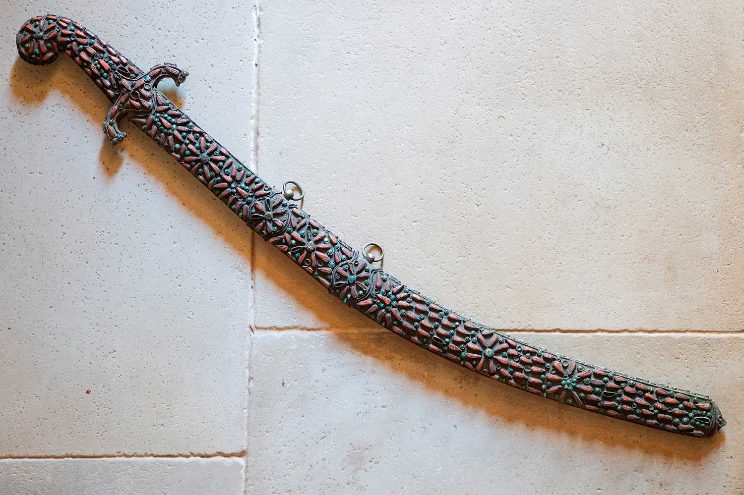 Lot 448 - An Ottoman gold-damascened steel kilij sword