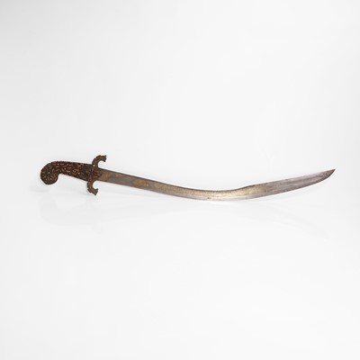Lot 448 - An Ottoman gold-damascened steel kilij sword