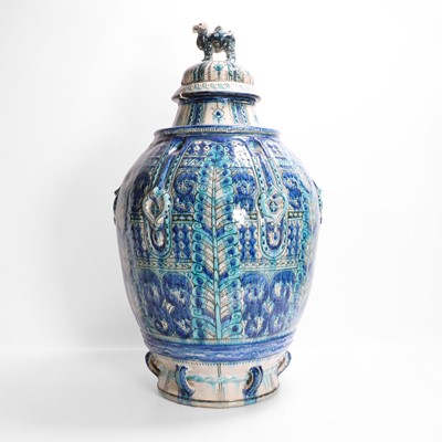 Lot 337 - A large delft vase and cover